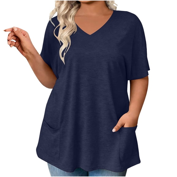yillto Women Short Sleeve Tops with Pocket Loose Crewneck Tunic Blouse Casual Business Summer Tshirts