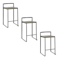 LumiSource Fuji Stacker 26" Fixed-Height Counter Stool - Set of 3 in Black Metal