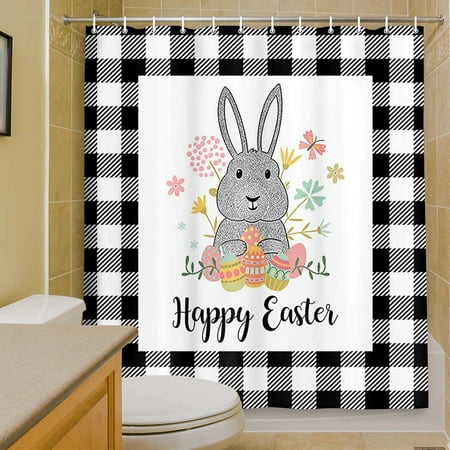 Funny Rabbit Decor Kids Shower Curtain, Rabbit Shower Curtain Hooks