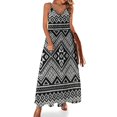 thumbnail image 1 of Vestido tradicional tailandés de seda - blanco y negro con gusanos de seda sin mangas, estilo coreano, ropa de verano, 1 of 7