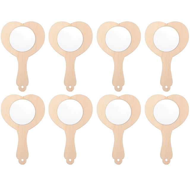 DIY Wooden Handheld Mirror Light Brown for Kids Craft Projects 8Pcs 5.3X3.3X0.2In