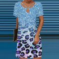 thumbnail image 2 of CQCYD Summer Dresses 2024, Women Short-Sleeved Crew Neck Dress Casual Printed T-Shirt Dress Knee-Length Holiday Dress Leisure Sales Today Clearance Light Blue M, 2 of 4