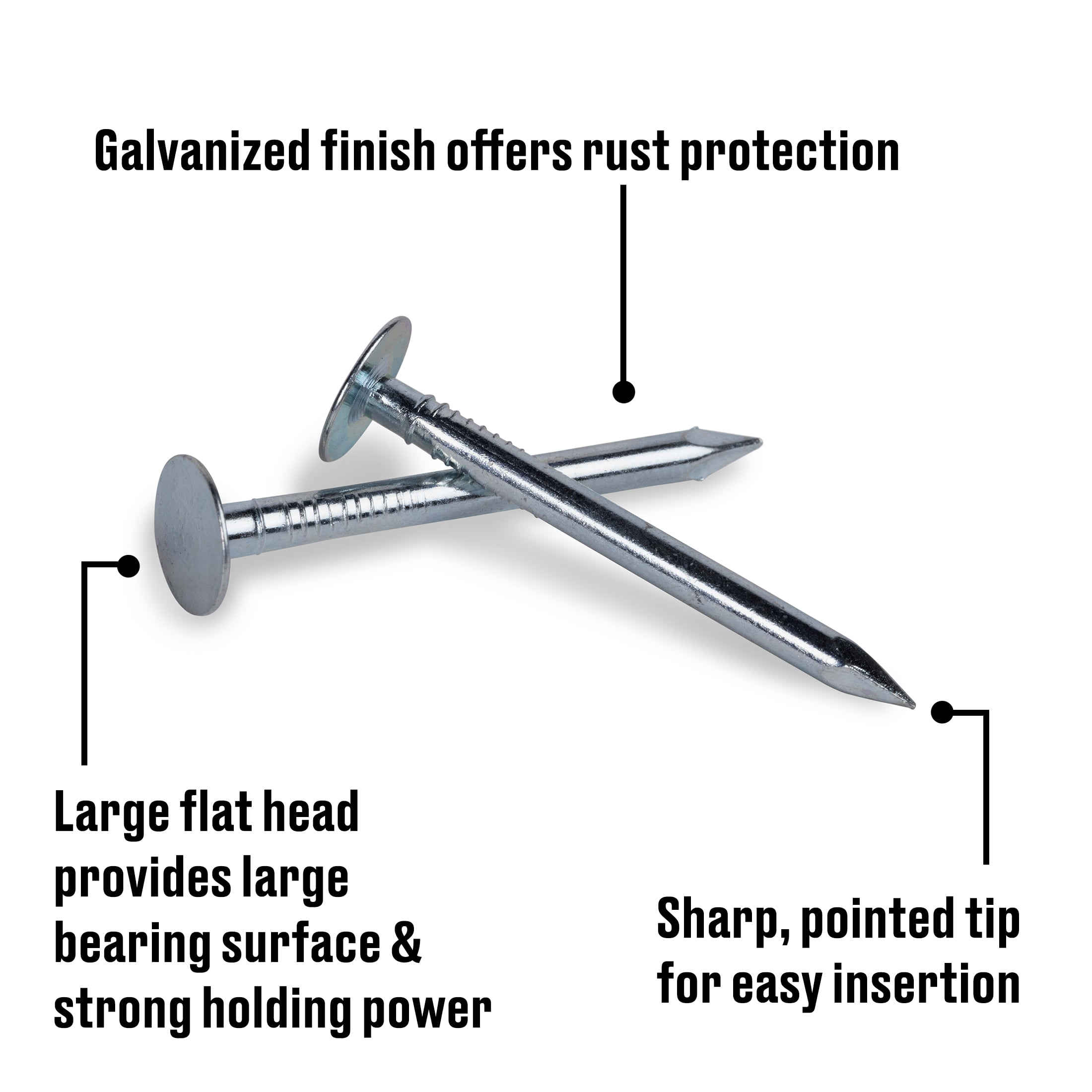 Fas-n-tite Roofing Nails, 1-1/2", Steel, Electro-Galvanized Finish, Gray, 25 pack
