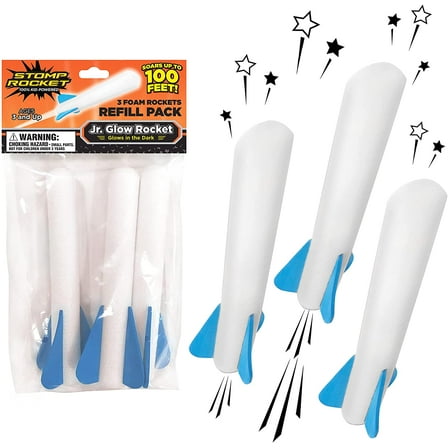 Stomp Rocket® Original Jr. Glow Rocket Refill for Kids, Soars up to 100 Ft, 3 Jr. Glow Foam Refill Rockets Only, Gift for Boys and Girls Ages 5 and up