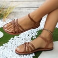 thumbnail image 4 of Rokment Women's Flat Dressy Sandals Boho Beach Trendy Casual Braided Leather Slingback Low Heels Comfortable Ankle Strap Slip on Walking Summer Shoes for Vacation Brown Size 6.5, 4 of 6
