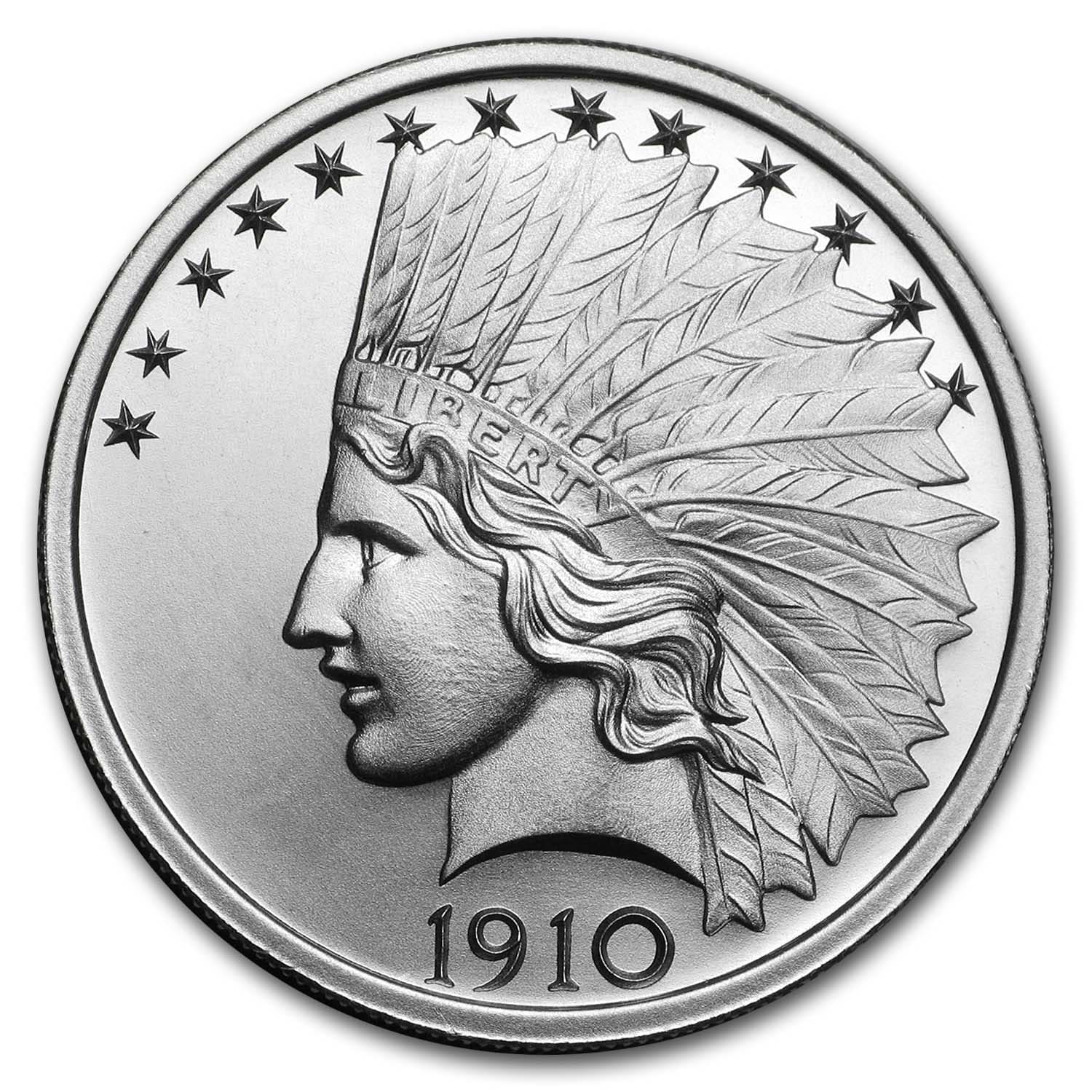 1 Oz .999 Fine Silver BU Round - Incuse Indian Design - Golden State Mint - New