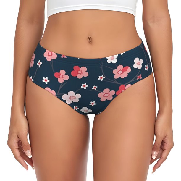 Balery Cherry Blossoms Ropa Interior de Algodón para Mujer con Dibujo – Braguitas Cómodas y Elásticas, Estilo Clásico-Large