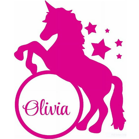 Personalized Name Vinyl Decal Sticker Custom Wall Art Personalization Decor Childrens Girls Bedroom Unicorn Pony Stars Circle Design 12 Inches X 12 Inches