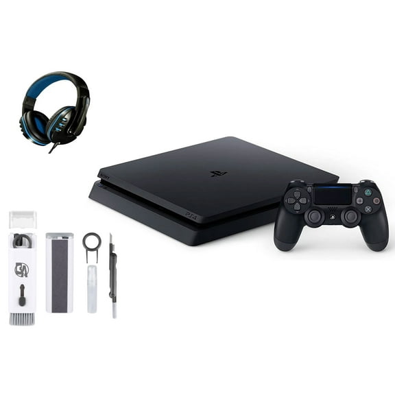 Restored Sony 2215B PlayStation 4 Slim 1TB Gaming Console Black, Headset With BOLT AXTION Cleaning Kit Bundle (Refurbished)