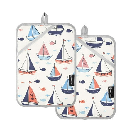 

Two Pieces Of Square Heat Insulation Pad Oven Mitts 7x9.8 Inch Oven Microwave Kitchen Cooking Baking Colorful Cartoon Boat