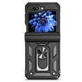 thumbnail image 2 of Compatible for Samsung Galaxy Z Flip5 Heavy Duty Case, Rugged PC Soft TPU Military Grade Shockproof Metal Magnetic Car Mount Cover with Ring Holder Bracket Hinge Protection Case, Black, 2 of 10