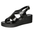 thumbnail image 5 of Rokment Women's Metallic Platform Wedge Sandals Vintage Comfortable Leather Open Toe Chunky High Heel Gladiator Walking Dress Sandal Beach Casual Dress Summer Shoes Black Size 6, 5 of 7