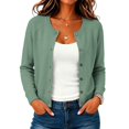 thumbnail image 5 of Women's Button Down Crew Neck Knit Sweater Cardigans, Solid Color Long Sleeve Cardigan Cardigans for Women Trendy Chic Tops Soft Long Sleeve Business Casual Tops Teacher Outfits,Army Green,S, 5 of 5