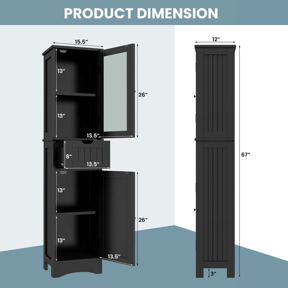 Finihen Bathroom Storage Cabinet, Bathroom Floor Cabinet, Tall Floor Storage Cabinet with 2 Doors and 1 Drawer for Bathroom, Living Room, Bedroom, Kitchen, Black Finihen Bathroom Storage Cabinet, Bathroom Floor Cabinet, Tall Floor Storage Cabinet with 2 Doors and 1 Drawer for Bathroom, Living Room, Bedroom, Kitchen, Black