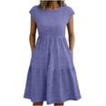 thumbnail image 2 of qolati Women Summer Dresses Crew Neck Cap Sleeve Midi Dresses Casual Ruffle Tiered Smocked Elastic Waist Flowy Sundress Beach Vacation Clothes with Pockets Purple XL, 2 of 8