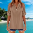 thumbnail image 2 of Blusa de mujer con cuello en V y manga corta de mezcla de lino: transpirable, sofisticada, informal/para el día a día. Tallas S-XXL. Contorno de pecho: 98-122 cm., 2 of 4