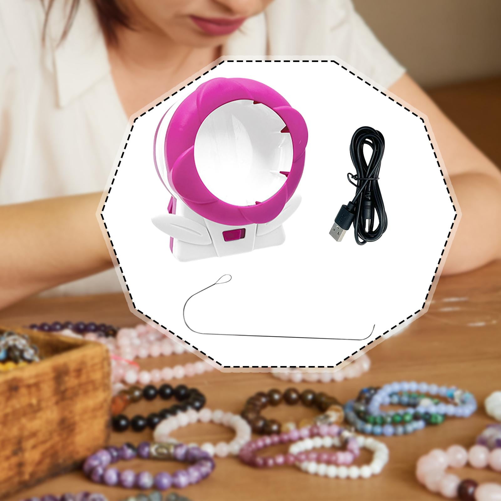 Milageto Clay Bead Fast Beading Machine Stringing Tool Craft Gift Jewelry Making for DIY Pink