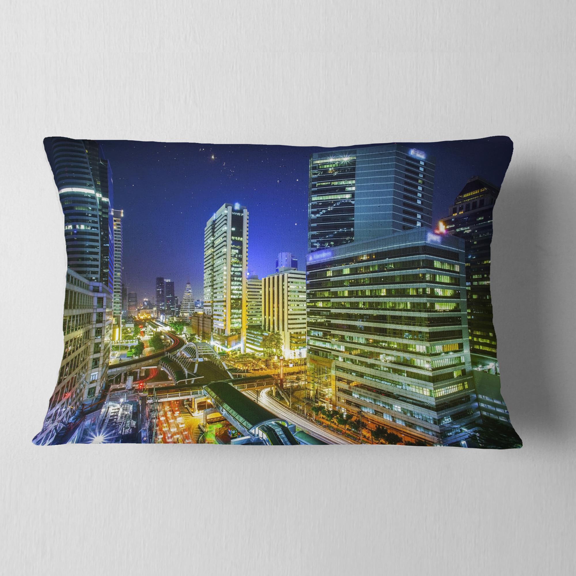 Designart Bangkok City Night View Cityscape - Photography Throw Pillow - 12x20