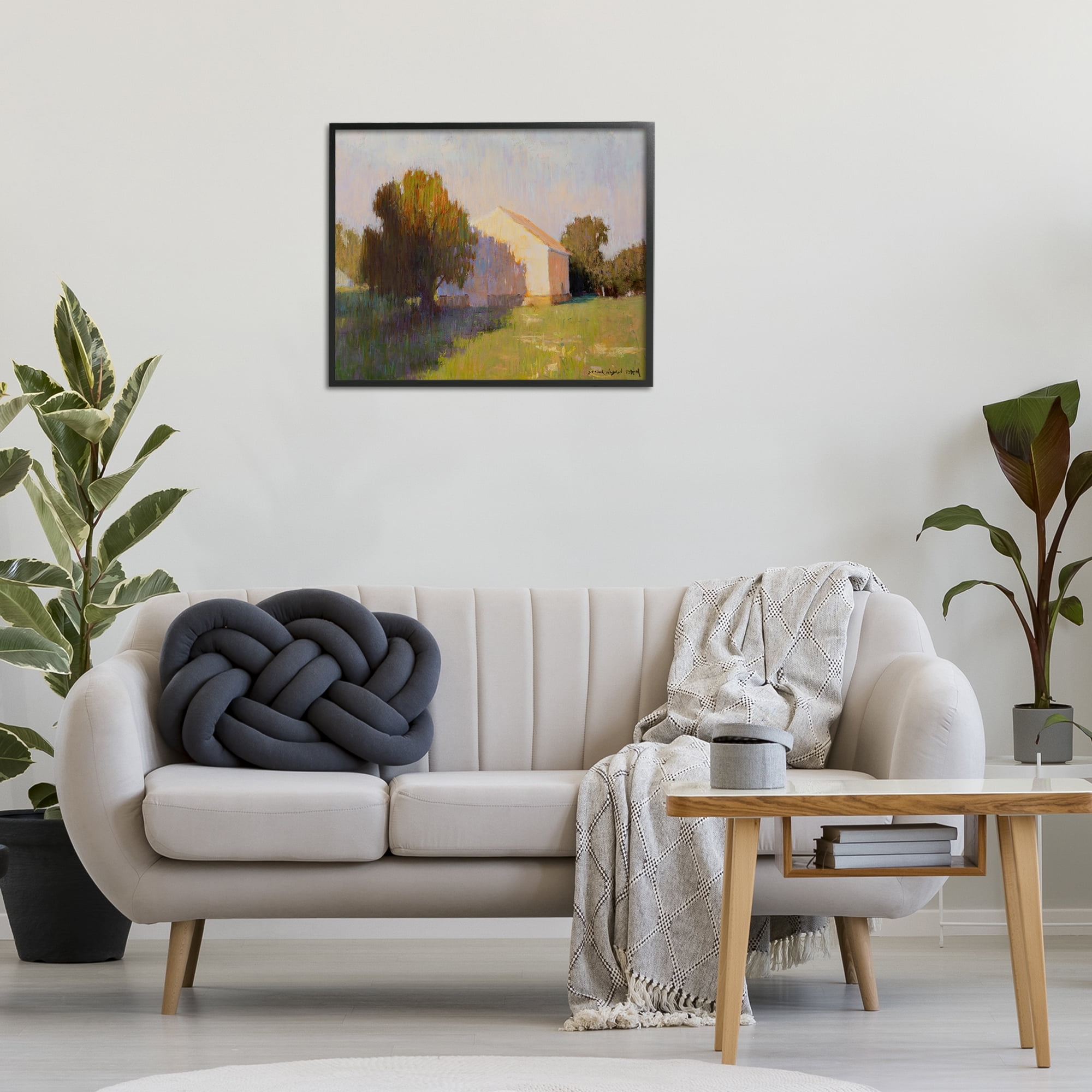 Stupell Industries Summer Farm View Landscape Painting Black Framed Art Print Wall Art, 30 x 24