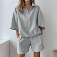thumbnail image 2 of DDAPJ pyju Womens 2 Piece Outfits Summer Casual Half Zip Top and Shorts Lounge Matching Set Loose Comfy Loungewear Pajama Sets Gray L, 2 of 6