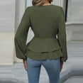 thumbnail image 7 of Lenpel Women's Business Casual Peplum Tops Lantern Long Sleeve Wrap Deep V Neck Layered Button down Shirts Dressy Work Blouses(Army Green,XX-Large), 7 of 7