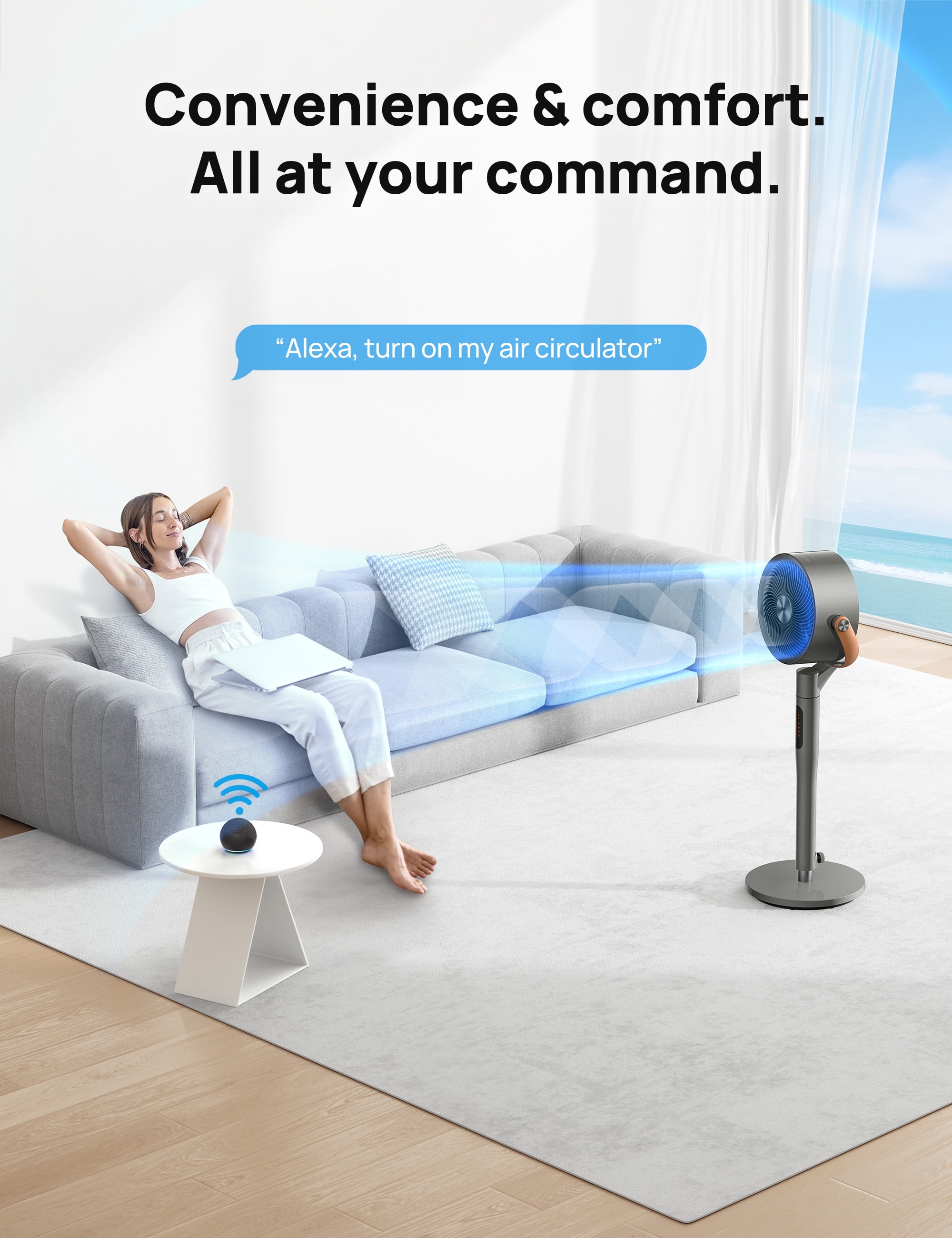 DREO Pedestal Fan with Remote, 43'' Quiet Standing Fan for Home Bedroom, 120°+105° Smart Oscillating Floor Fans with Wi-Fi/Voice Control, Works with Alexa/Google, 6 Modes, 8 Speeds, 12H Timer