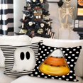 thumbnail image 4 of Halloween Pillow Covers 18 x 18 Inch Set of 4, Striped Polka Dot Spooky Ghost Black Cat Witch Hat Decorative Throw Pillowcases Indoor Holiday Decoration for Home Party Sofa Couch, 4 of 7