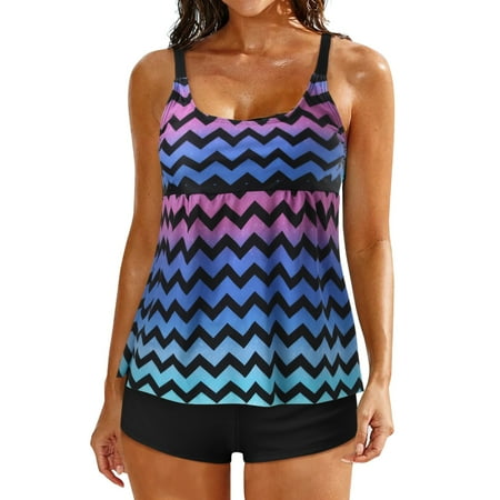 

Sebtyili Two Piece Swimsuits For Women Athletic Tankini Top With Boy Shorts And Sports Bra Bathing Suit