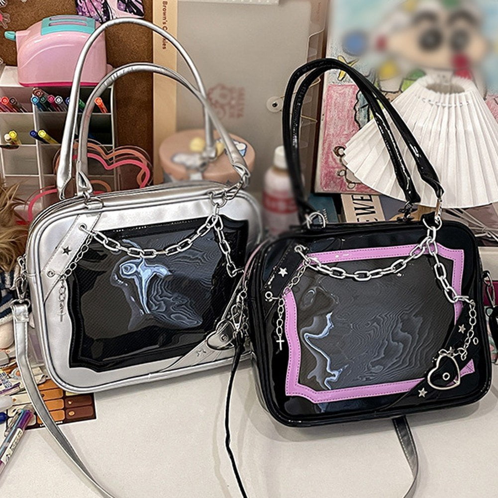 Jiibva Kawaii Ita Bag, Cute Y2k Star Heart Messenger Bag with Metal Chain, Aesthetic Tote Shoulder Crossbody Purse for Women individual(s)