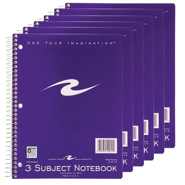 Spiral Notebook 3 Subject 120 Pages, Set of 6