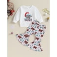 thumbnail image 2 of Liacowi Toddler Girls Christmas Pants Set Long Sleeve Letters Bull Print Sweatshirt Plaid Cow Print Flare Pants 6M 12M 18T 24T 3T 4T Toddler 2Pcs Fall Winter Christmas Clothes, 2 of 9