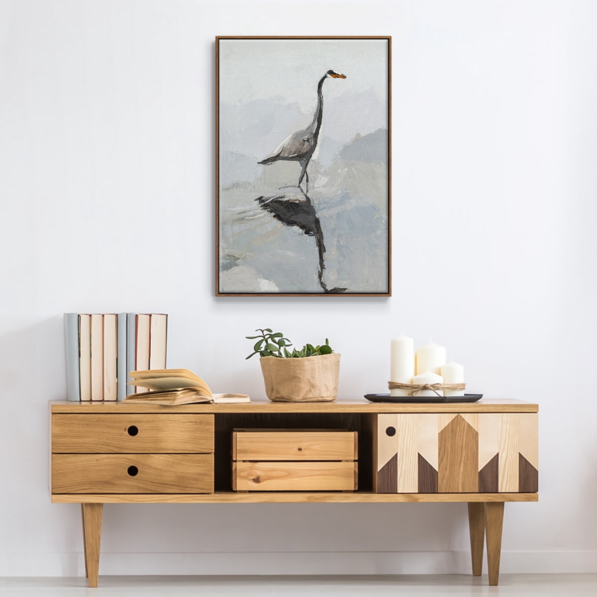 Heron Framed Premium Gallery Wrapped Canvas - Ready to Hang - 25 x 37 - Walnut Floating Frame