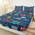 thumbnail image 3 of Homewish Colorful Cartoon Car Full Size Sheets,Traffic Light Bed Sheets,Deepblue Red Yellow Sheet Sets For Boy Kids,Luxury Bedroom Decor,4-Piece, 3 of 7