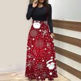 thumbnail image 1 of ICHUANYI Liquidación Vestido maxi informal de playa con cuello redondo y manga con estampado navideño para mujer ICHUANYI WER202308247139, 1 of 5