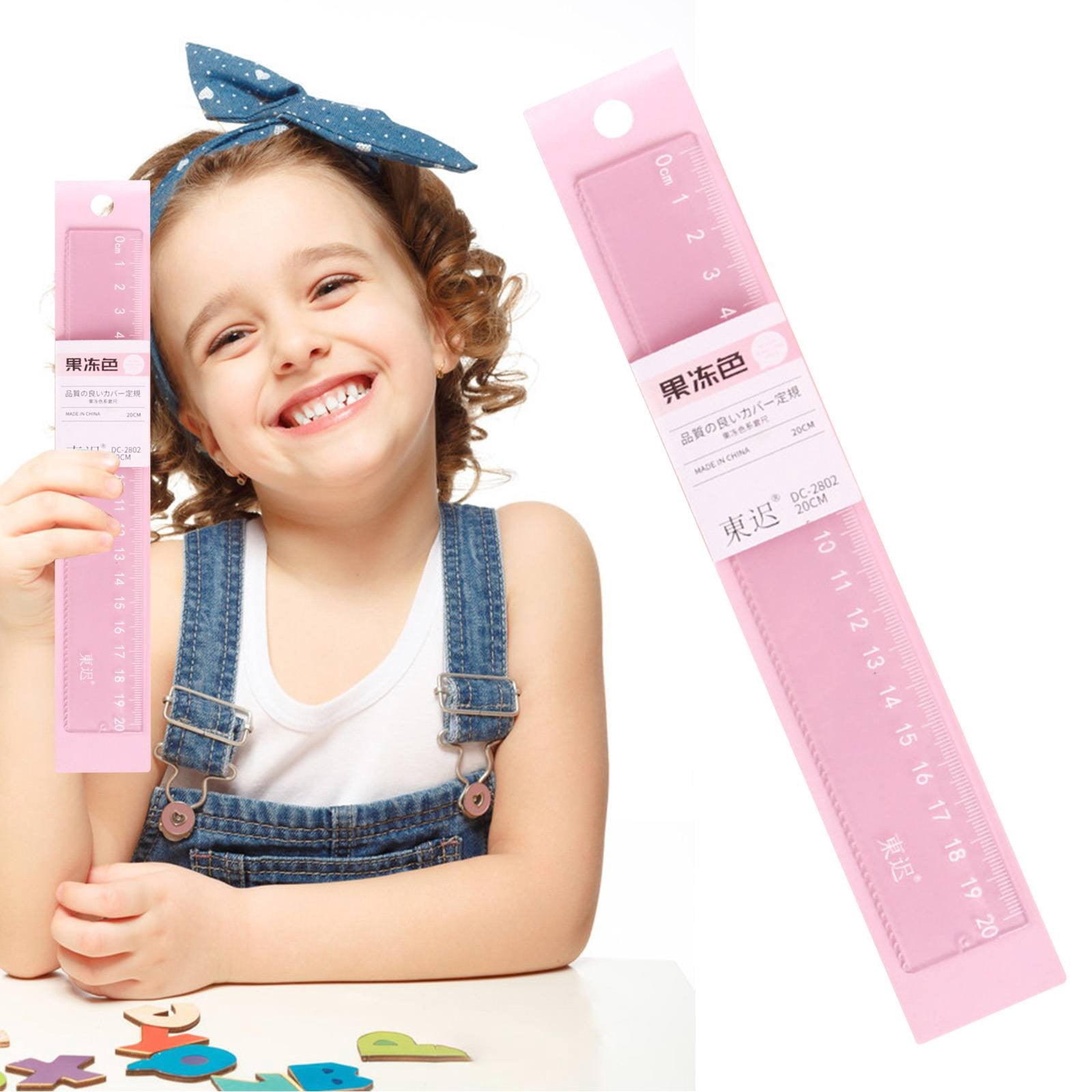 PPKVUFD 1Pc Plastic Ruler Straight Ruler Plastic Measuring Tool 20cm, Creative Jelly Colored Transparent Ruler (02-Pink)