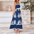 thumbnail image 4 of bbyeadc Blue Long Dresses for Women Textured Chest Boho Smocked Maxi Dress Comfy Spaghetti Strap Adjustable Spring Vacation Dress Trendy Pleated Floral Dresses Women Smocked Midi Dress, Navy S, 4 of 6