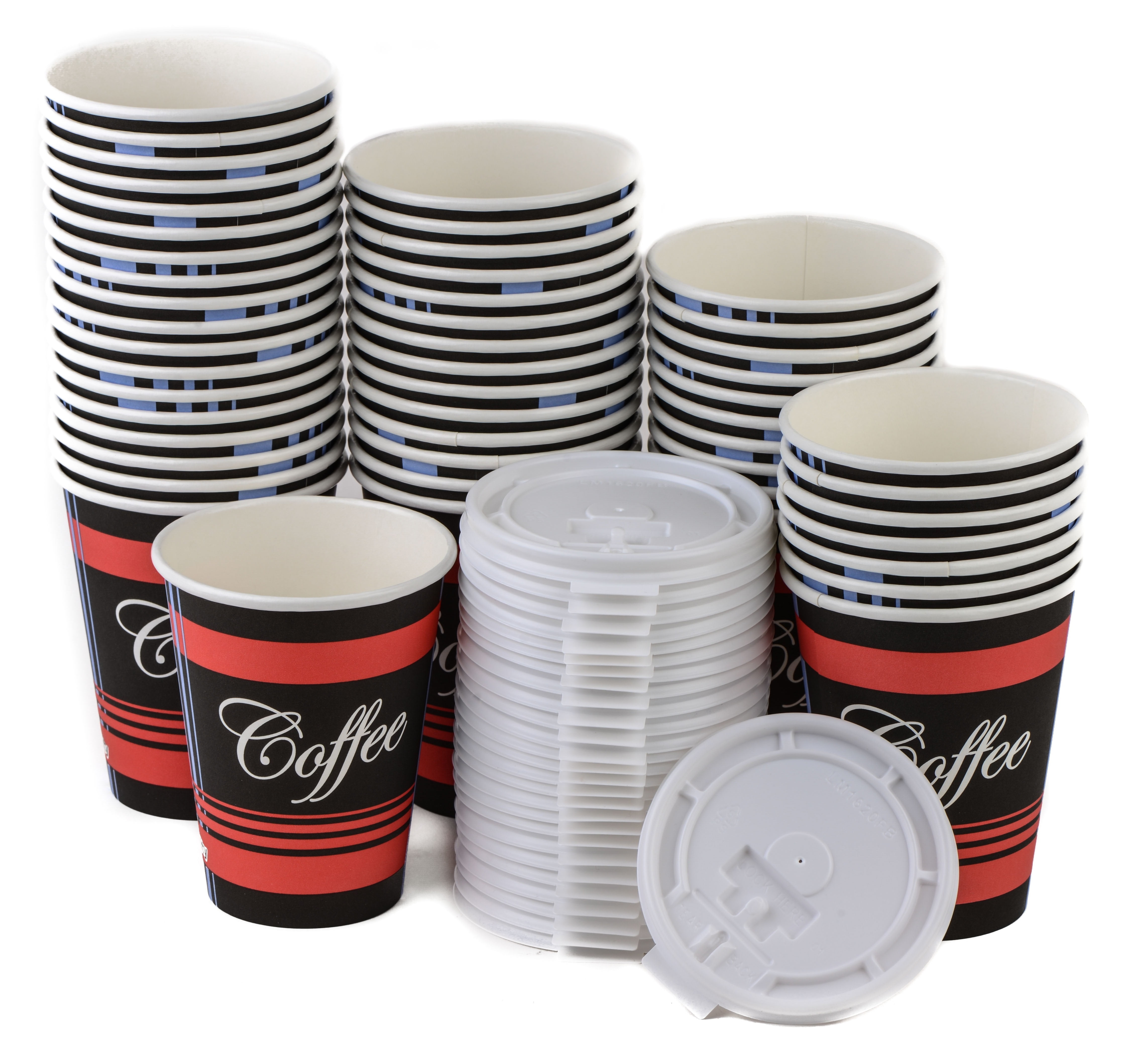 500 Pack 12 Oz Disposable Poly Paper Hot Tea Coffee Cups with Flat White Lids 