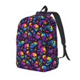 thumbnail image 1 of Disketp mushroom rainbow color Skull print Canvas Backpack Lightweight Travel Daypack Student Rucksack Laptop Backpack-, 1 of 5