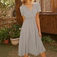 thumbnail image 4 of IROINNID For For Women Casual Fashion Summer V Neck Short Sleeve Loose Solid Dress Cheap, 4 of 6