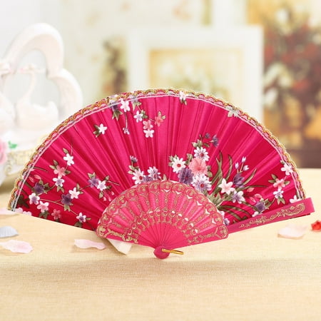 

Chinese Style Dance Wedding Party Lace Silk Folding Hand Held Flower Fan 23-A12