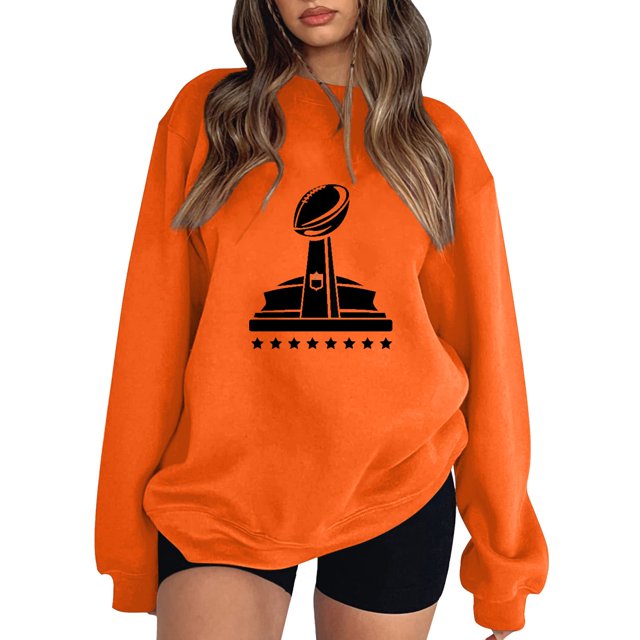 Gibobby Casual Sudadera para Mujer Sudadera de vellón de manga larga con cuello redondo para(Naranja,XL)