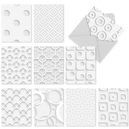 M3031 WHITE ON WHITE' 10 Assorted Thank You Note Cards Featuring Dimensional-Looking Graphics with Envelopes by The Best Card