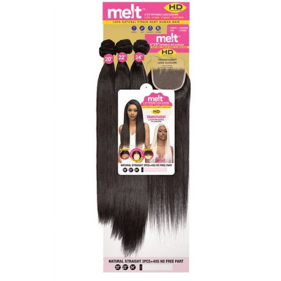 Virgin Remy Human Hair Melt Natural Straight 3pcs with 4X5 HD Free Part Lace Fr
