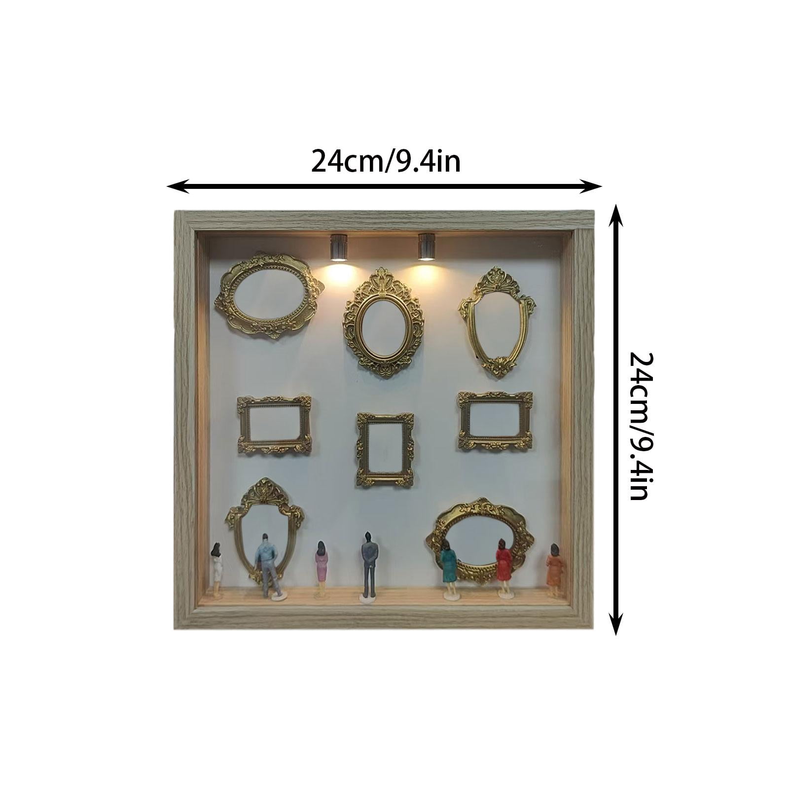 Shadow Box Frames, Miniature Display Case, Display Case Lights, Mini Gold Picture Frames, Miniature Figurines, Mini Led Lights, Diy Mini Museum Silhouette Box, Black 12 in Outer