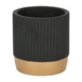 thumbnail image 2 of Aurone Round Ridged Ceramic Pot with Gold Finished Base - Small - Black, 2 of 4