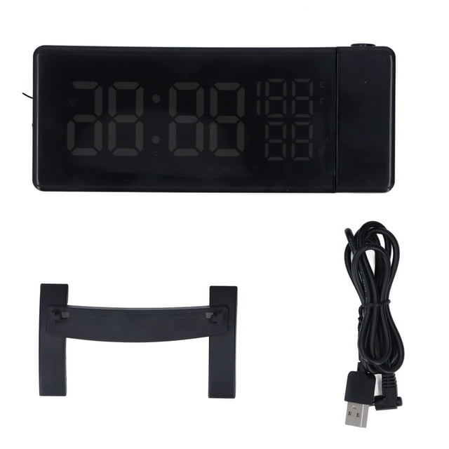Reloj despertador con proyector y función de radio FM, pantalla curva, LED HD que muestra la temperatura y la humedad, reloj despertador digital dual.