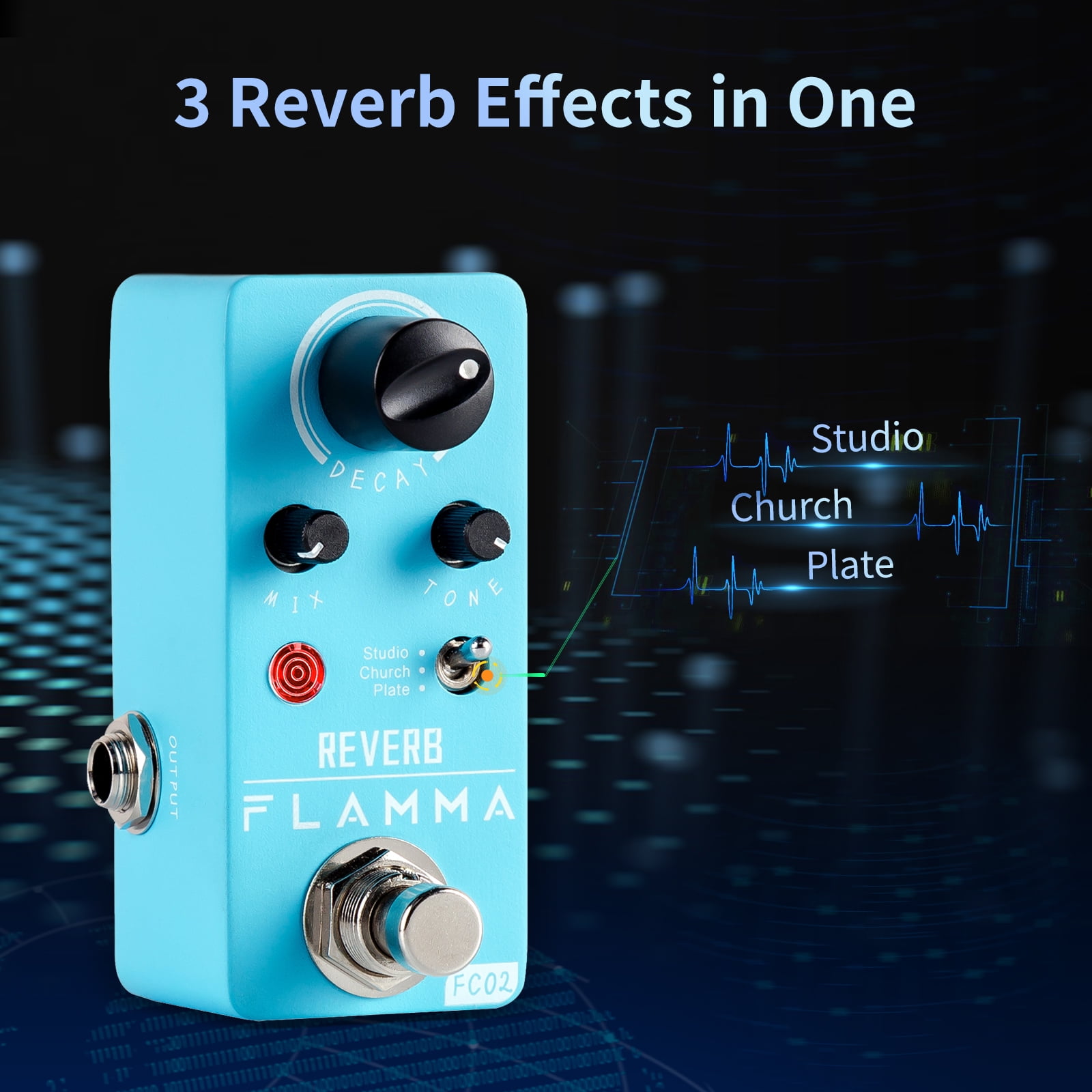FLAMMA FC02 Mini Reverb Pedal Digital Guitar Effects Pedal with Church Plate Studio Reverb True Bypass