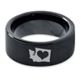thumbnail image 2 of Tungsten Washington The Evergreen State Heart Band Ring 9mm Men Women Comfort Fit Black Flat Cut Brushed Polished, 2 of 4
