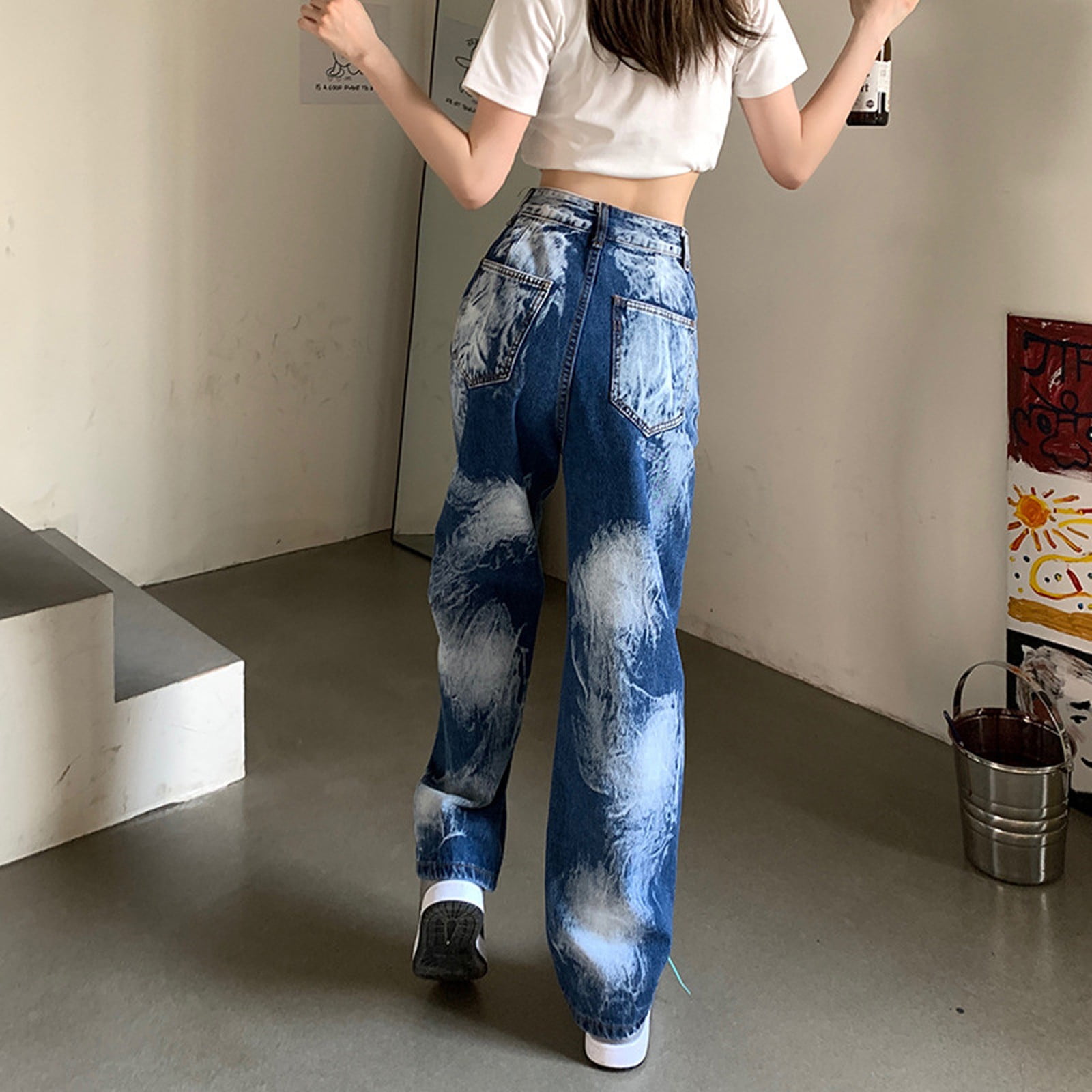 Tie Dye Baggy Cargo Jeans In BLUE