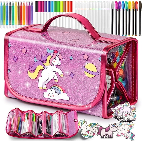 Huge Wave 45 Piece Fruit Scented Markers Set for Girls, with Unicorn Pencil Case, Art Supplies Birthday Gift for Kids Ages 4-9 Years Olds